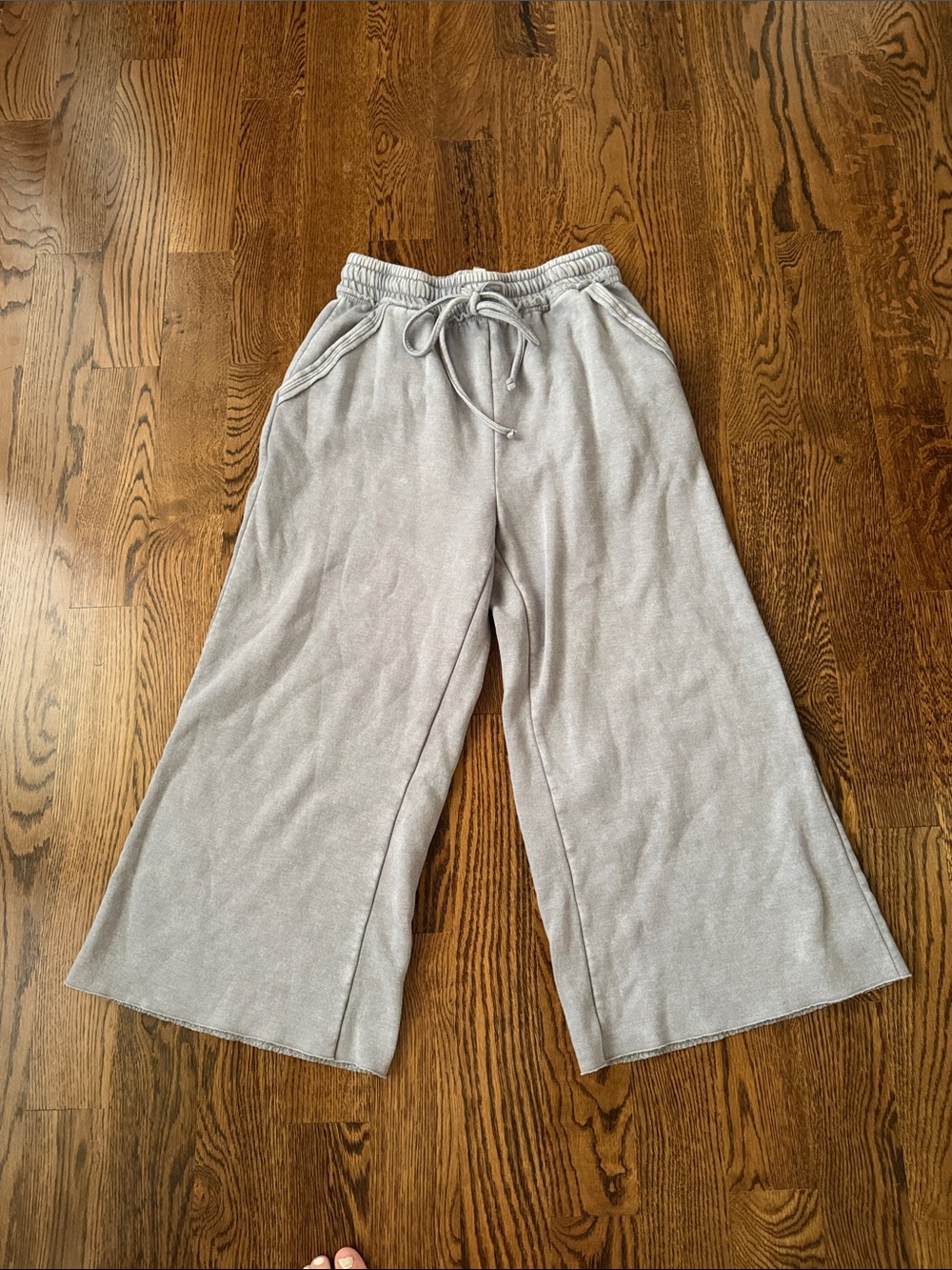 Zenana Outfitters Wide Leg Drawstring Pants - Gray medium